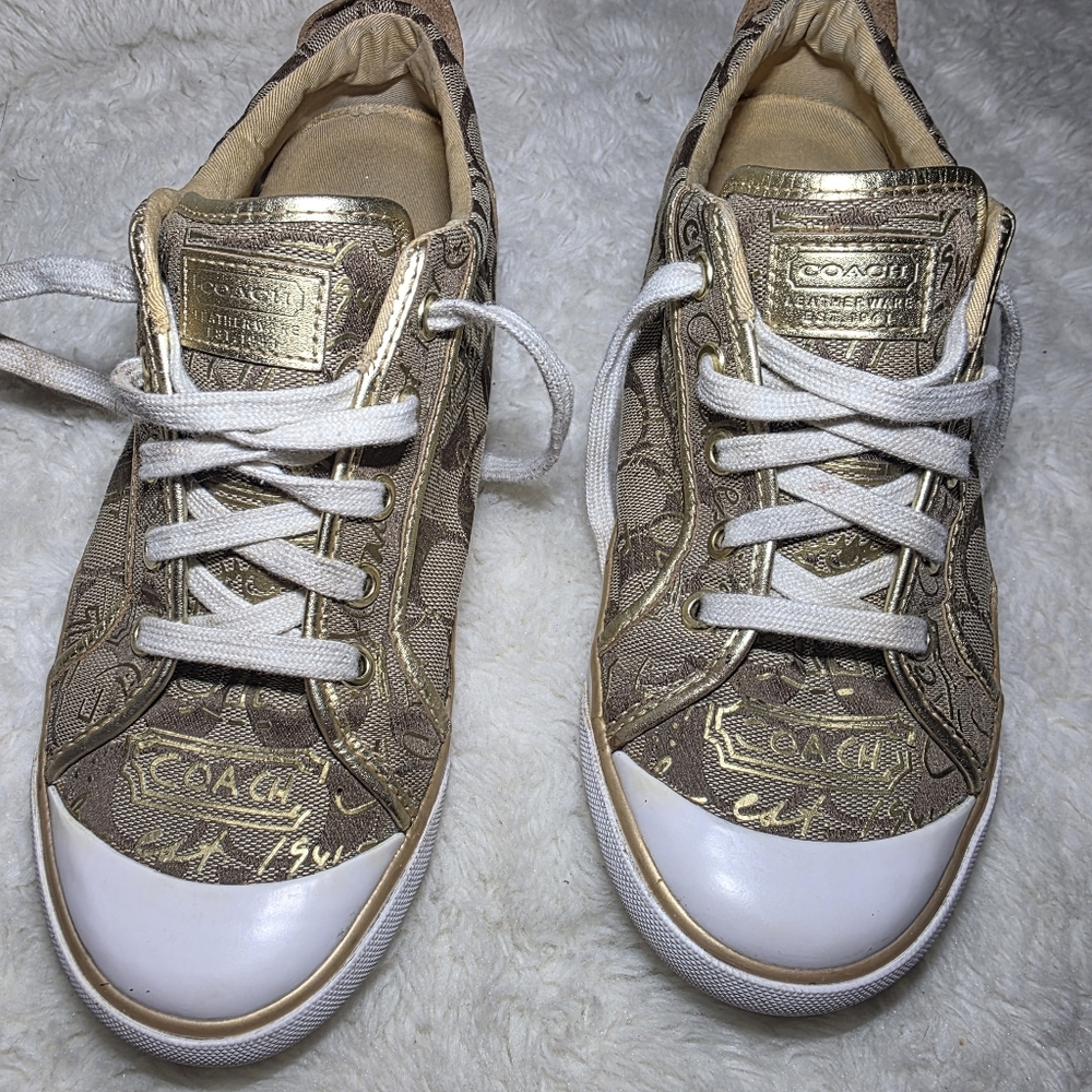 Coach Barrett Gold Signature Monogram Jacquard Sneakers 9.5B - Picture 15 of 16